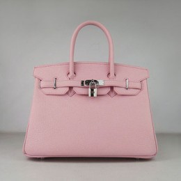 Hermes Birkin 30Cm Togo Leather Handbags Pink Silver